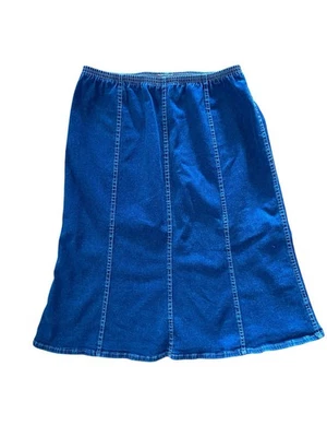 Vintage Y2K A-Line Midi Denim Skirt Size M Blue Elastic Waist Prairie Western - Image 1 of 4