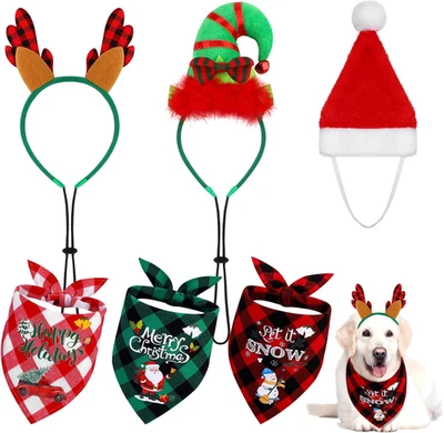 6 Pack Pet Costume Accessories Christmas Classic Buffalo Plaid Pet Scarf Pet Xma - Image 1 of 4