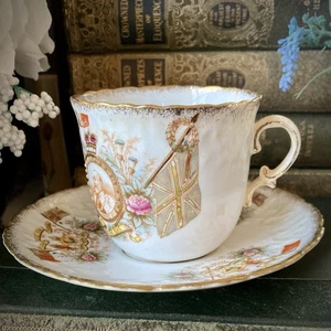 1902 Coronation Tea Cup & Saucer King Edward V11 & Queen Alexandra #4658 VGC - Picture 1 of 15
