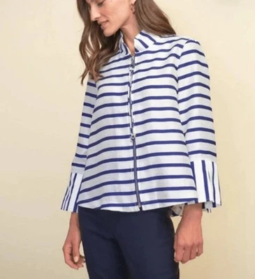 Joseph Ribkoff Women’s Striped Jacket Size 10 Blue/White Long Sleeve - Image 1 of 4