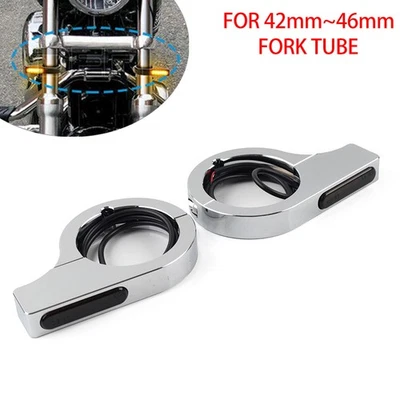 46MM Chrome LED Fork Turn Signal Light Indicator For Harley touring Dyna AU - Image 1 of 4