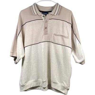 винтажный пуританский полосатый кромки цвет блока рубашка-поло мужской XL гольф 90-х карман в полоску - Изображение 1 из 4