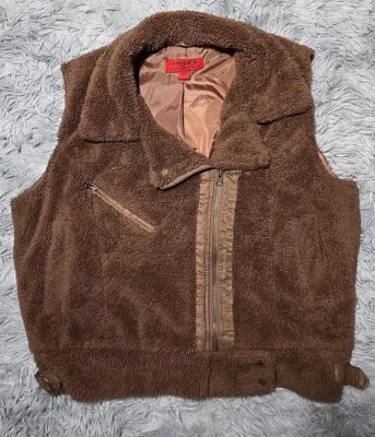 Chaleco para mujer Coffee Shop marrón imitación piel Sherpa polar moto cremallera XL Foto 1 de 4