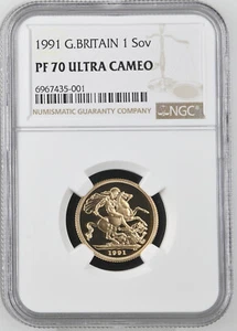 Great Britain UK 1991 Pound/Sovereign 0.2354 Oz AGW Gold Proof Coin NGC PF70 UC - Picture 1 of 4