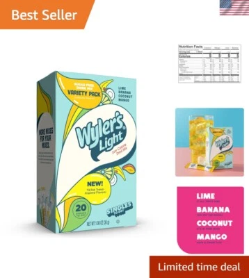 Paquete Variedad Wyler's Mezcla Bebida Ligera - Lima, Plátano, Coco, Mango, 20 Porciones Foto 1 de 4