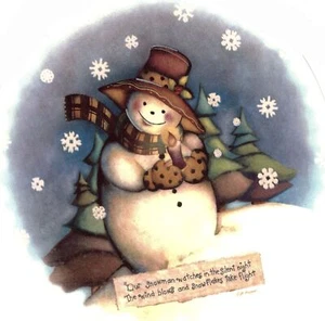 Silent Night Folk Art Snowman Overglaze Waterslide Ceramic Decals - Picture 1 of 6