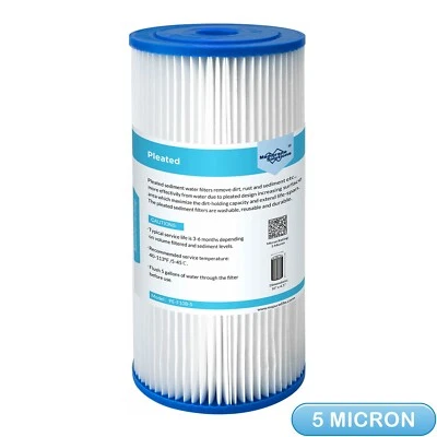5 Micron 10"x4.5" Big Blue Whole House Pleated Sediment Water Filter Replacement - Image 1 of 4