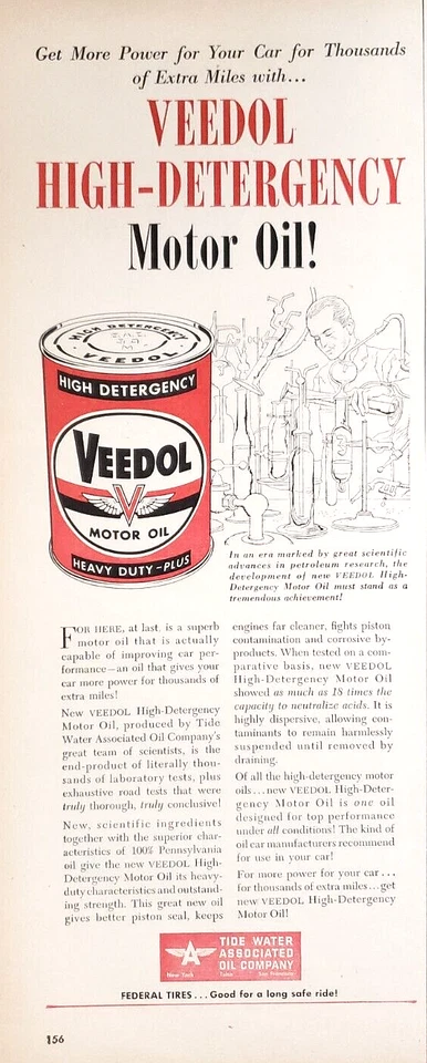 PRINT AD Veedol High Detergency Motor Oil 1952 5x13 Heavy Duty Plus - Image 1 of 1
