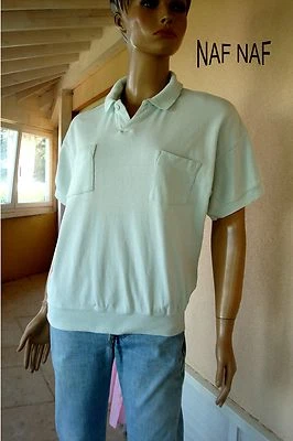  TEE SHIRT POLO * NAF NAF BLEU CIEL MANCHES COURTE T M 38/40 /42 TBE - Photo 1/4