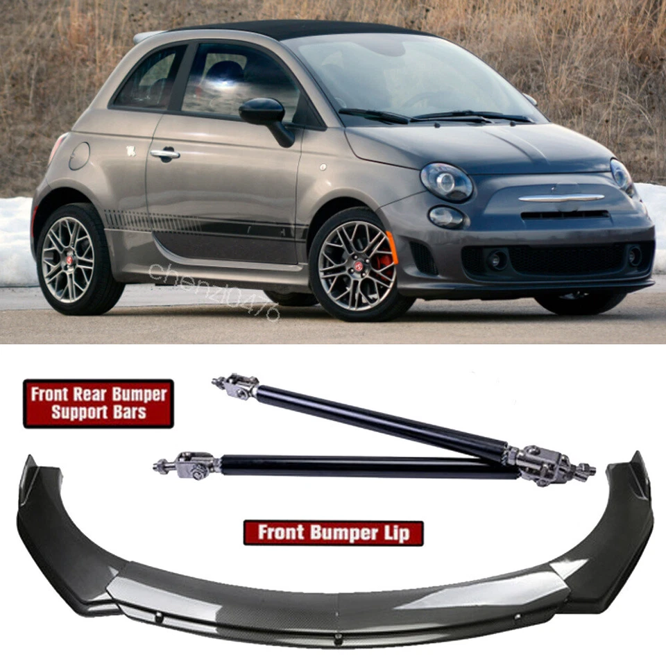 Carbon Style Front Bumper Lip Spoiler Splitter Strut Rods For Fiat 500 Abarth Foto 1 de 4