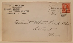 DUBUQUE IOWA 1896 Advert Cover Miller BROOMS BRUSHES FEATHER DUSTERS - Picture 1 of 4