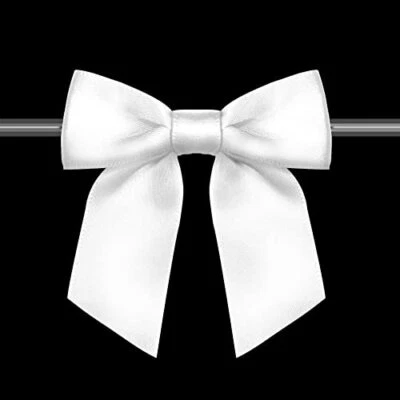 60 Pack Twist Tie Bows for Treat Bags 3" White Satin Ribbon Bows for Package ... - Image 1 of 4