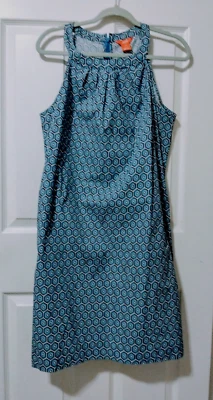 Vestido Joe Fresh Talla 10 Azul Geométrico Sin Mangas Cuello Alto Foto 1 de 4