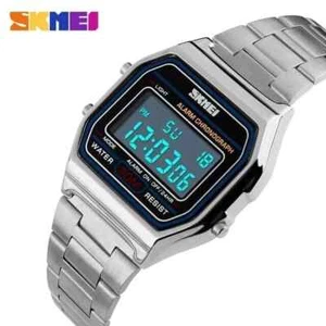 Digital Watch Men's LED WristWatch Waterproof SKMEI Stainless Steel Chrono Sport - Picture 1 of 5