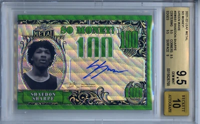 2021-2022 Shaedon Sharpe So Money Green Wave 1/7 Gem Mint 9.5 Auto 10 - Image 1 of 3