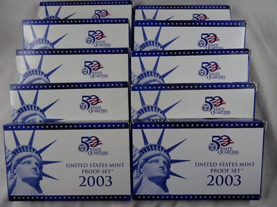 (10) 2003-S US Mint Proof Sets 100 Coins OGP Box & COA Wholesale Lot - Image 1 of 4