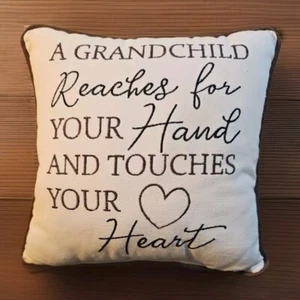 Embroidered Pillow Grandchildren Grandparents. 10 X 10 Inches Beige Brown - Picture 1 of 6