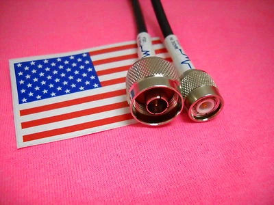 20in TNC MALE TO N MALE PLUG COAX  PIGTAIL JUMPER CABLE RG58 MADE IN USA - Image 1 of 2