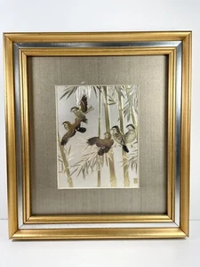 Vintage Chokin Art By Toshiba Hara - Japanese Artist Bird & Bamboo Trees Etching - Picture 1 of 5