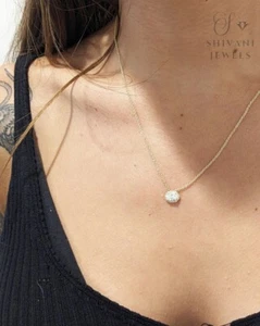 0.5Ct Certified Oval Cut Lab Grown Diamond Halo Pendant Necklace 18" 14K Gold - Picture 1 of 9