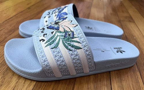 Adidas diapositive floreali blu per ragazze taglia: 7