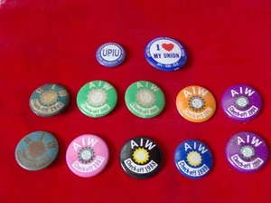 10 VINTAGE AIW VERBÜNDETE INDUSTRIEARBEITER GEWERKSCHAFT PINBACK KNÖPFE 65 80 81 84 88 89 - Bild 1 von 6
