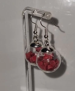 Gorgeous Pair Of Red Leather Chrome glass ball earrings 3cm - Picture 1 of 3