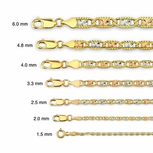 14k Gold Necklace Solid Tri-Color Valentino Chain DiamondCut 1.5mm - 6.0mm - Picture 1 of 37