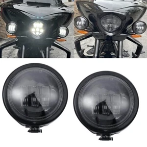 Black 4.5" inch LED Spot Fog Passing Lights w/ 4.5" Housing Bucket for Harley - Picture 1 of 12