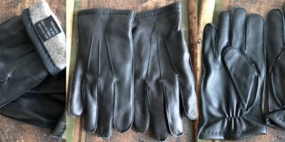 NUEVO SIN ETIQUETAS NUEVO GUANTES DE CONDUCCIÓN FORRADOS DE CACHEMIR 100% CRUDO CUERO NEGRO PARA HOMBRE XL Foto 1 de 4