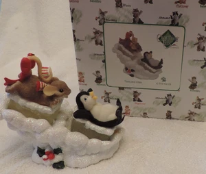 NIB Enesco Charming Tails "THRILLS AND CHILLS" MOUSE & PENGUIN SLEDDING - Picture 1 of 1