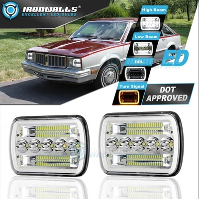 适用于庞蒂亚克凤凰 1977 - 1984 对 7x6" 5x7" 铬 LED 车头灯 Hi-Lo DRL — 第 1/4 张图片