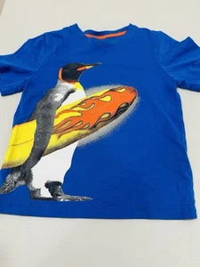 HANNA ANDERSSON Size 120 (6-7) Boys Penguin King Blue Short Sleeve  Shirt - Picture 1 of 5