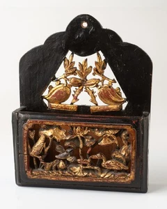 Vintage Asian Gilden Hand Carved Hanging Wooden Box/Letter holder - Picture 1 of 6