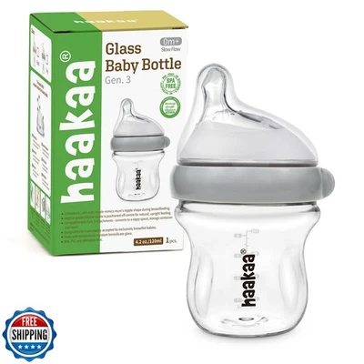 Biberón de vidrio natural Haakaa Gen.3 4,2 oz/120 ml - cuello ancho anticólicos Slo Foto 1 de 4