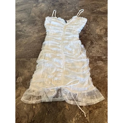 Mini Vestido Windsor Blanco Encaje Acanalado Bodycon Correa de Espagueti Fiesta Cóctel S Foto 1 de 4