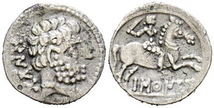 BASCUNES (Pamplona). Denario. (Ar. 3,47g/18mm). 120-20 a.C. (FAB-215). Anv: Cab - Picture 1 of 1