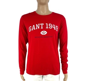 GANT Herren T-Shirt rot Logo Rundhals Langarm Größe L - Bild 1 von 11