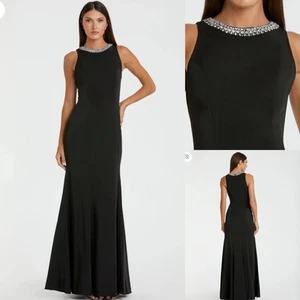 Mac Duggal Black Embellished Neck Trumpet Gown Dress Sleeveless - Picture 1 of 14