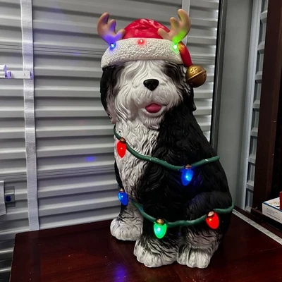 Christmas Santa Sheep Dog with Antlers colored LED lights Blow Mold Tested - Image 1 of 4