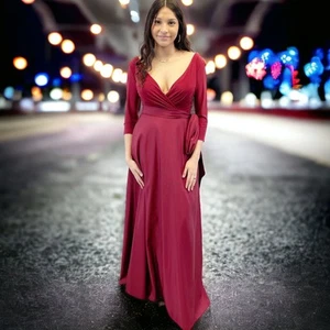 Alfred Sung Jersey Mikado Gown Dress Womens 4 Burgundy Formal Holiday Gala  - Picture 1 of 10
