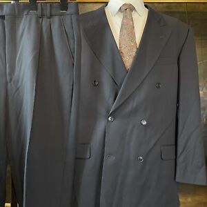 VTG Louis Feraud 42L 36 x 32 2Pc Charcoal Gray 100% Wool Double Breasted Suit