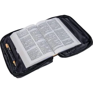 Black Genuine Leather Bible Book Cover Zippered Bag Organizer Case New - Picture 1 of 6