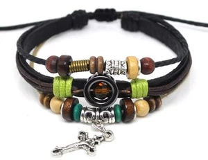 4030135 Leather Cross Bracelet Christian Jesus Religious Jewelry - Picture 1 of 1