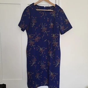 Ladies Royal Blue Floral Square Neck Short Sleeve Mid Length Dress Size 12 - Picture 1 of 4