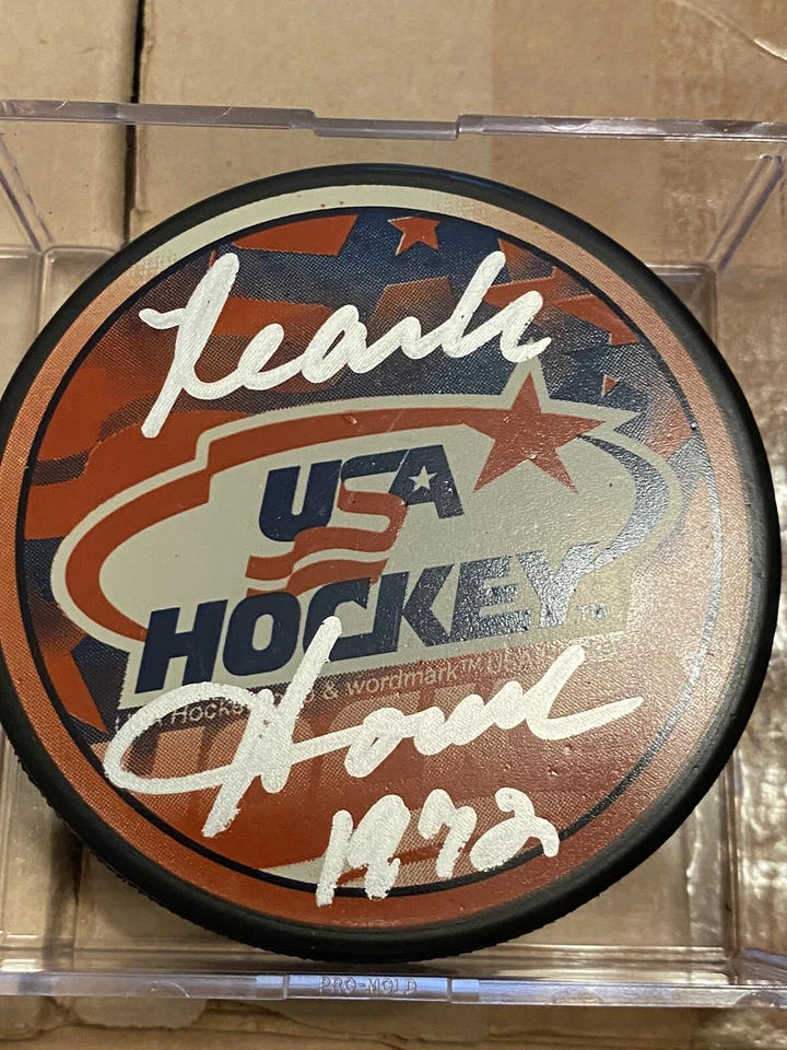 Disco de hockey Mark Howe autografiado por Estados Unidos con inscripción 1972 con certificado de autenticidad Foto 1 de 1