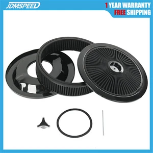 14"x3"Black Round Air Cleaner Assembly Flat Base Paper Filter For Chevy Ford 350 - Foto 1 di 23