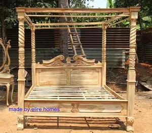 USA King size 76"x80" TEAK WOOD Four poster canopy designer Bed - Picture 1 of 3