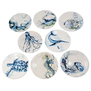8/Set Pier 1 Sea Life Ironstone Salad Plate 9" Watercolor Ocean Discontinued - Picture 1 of 10