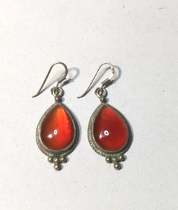 VINTAGE STERLING SILVER HONEY AMBER DANGLE EARRINGS - Picture 1 of 4